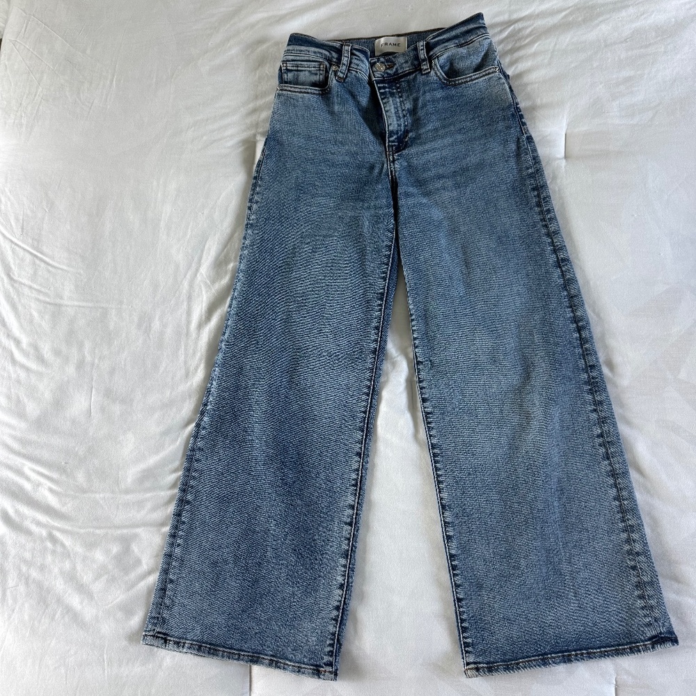 FRAME Le Pixie High Waist Slim Palazzo Jeans (Rowley) (Petite) - Picture 2 of 5